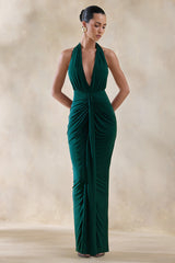 Lesley | Bottle Green Plunge-Neck Maxi Dress