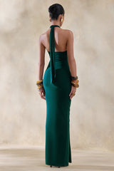 Lesley | Bottle Green Plunge-Neck Maxi Dress