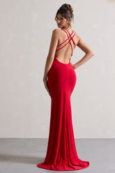 Lucky Day | Red Cross Over Back Fishtail Maxi Dress