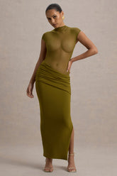 Asia | Green Sheer Short-Sleeve Draped Maxi Dress