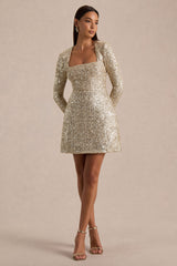 Invite | Gold Sequin Square-Neck Mini Dress