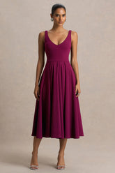 Depths | Burgundy V-Neck Midi Dress