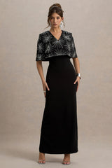 Agnella | Black Embellished V-Neck Maxi Dress