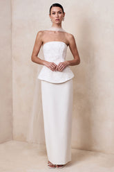 Lucy | White Satin Bandeau Corset Maxi Dress