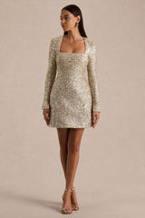 Invite | Gold Sequin Square-Neck Mini Dress