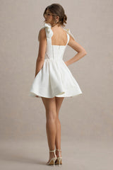 Mochi | White Skater Mini Dress With Bow Straps